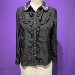 Black kawaii  Ruffled Women's Top with Embroidered Collar bought in Japan.